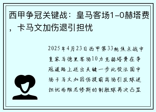 西甲争冠关键战：皇马客场1-0赫塔费，卡马文加伤退引担忧